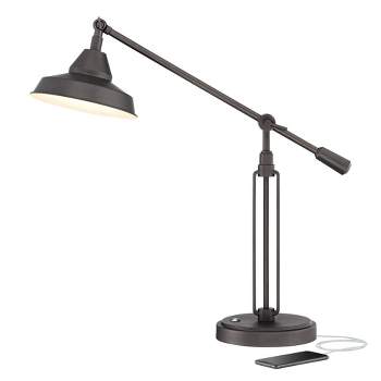 Franklin Iron Works Turnbuckle Rustic Farmhouse Desk Lamp 25" High Oil Rubbed Bronze with USB Charging Port LED Adjustable Metal Shade for Bedroom