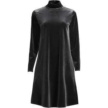 Lands' End Women's Plus Size Lightweight Cotton Modal 3/4 Sleeve Fit And Flare  V-neck Dress - 1x - Black : Target