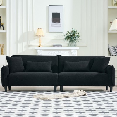 97'' Teddy Velvet Modern 3-Seater Sofa with 4 Pillows and Solid Wood Frame