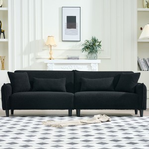 97'' Teddy Velvet Modern 3-Seater Sofa with 4 Pillows and Solid Wood Frame - 1 of 4