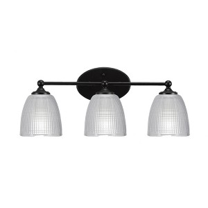 Toltec Lighting Capri 3 - Light Vanity in  Matte Black with 5" Clear Ribbed Shade - 1 of 2