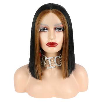 Unique Bargains Lace Front Wigs, Heat Resistant Long Straight Hair for Girl  Daily Use with Comb 26 1PC Red Brown
