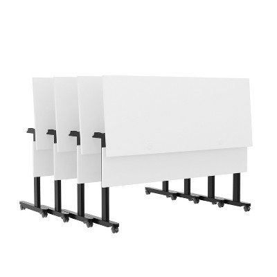 White and Black Rectangular Folding Training Table with Casters
