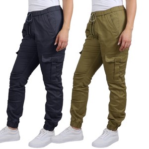Jump Start Women's Loose  Fit  Cotton Flex Stretch Cargo Jogger Pants-2 Pack - 1 of 3
