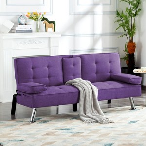 Sapphtopaz 65.3" Modern Futon Couch Sofa - Convertible Sleeper Sofa Bed with Soft Upholstery, Space-Saving Furniture for Living Room & Renters - 1 of 4