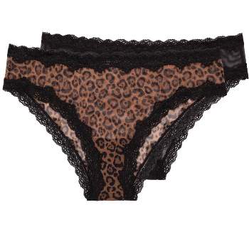 Smart & Sexy Womens Lace Trim Thong Panty 4-pack Black/leopard/black/bark  Xl : Target
