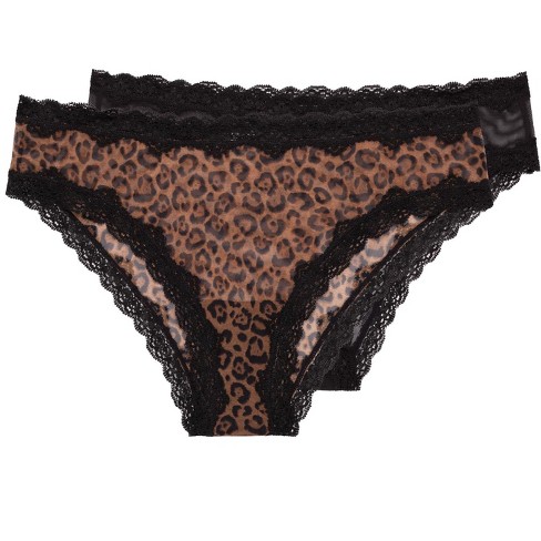 Smart & Sexy Womens Lace Trim Cheeky Panty 4-pack Black/leopard