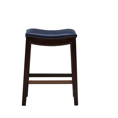 Navy Saddle Style Backless Wooden Counter Stool