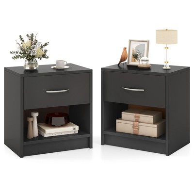Tangkula 2 PCS Nightstand w/ Drawer Side Table w/ Slide-out Drawer Open Storage Shelf