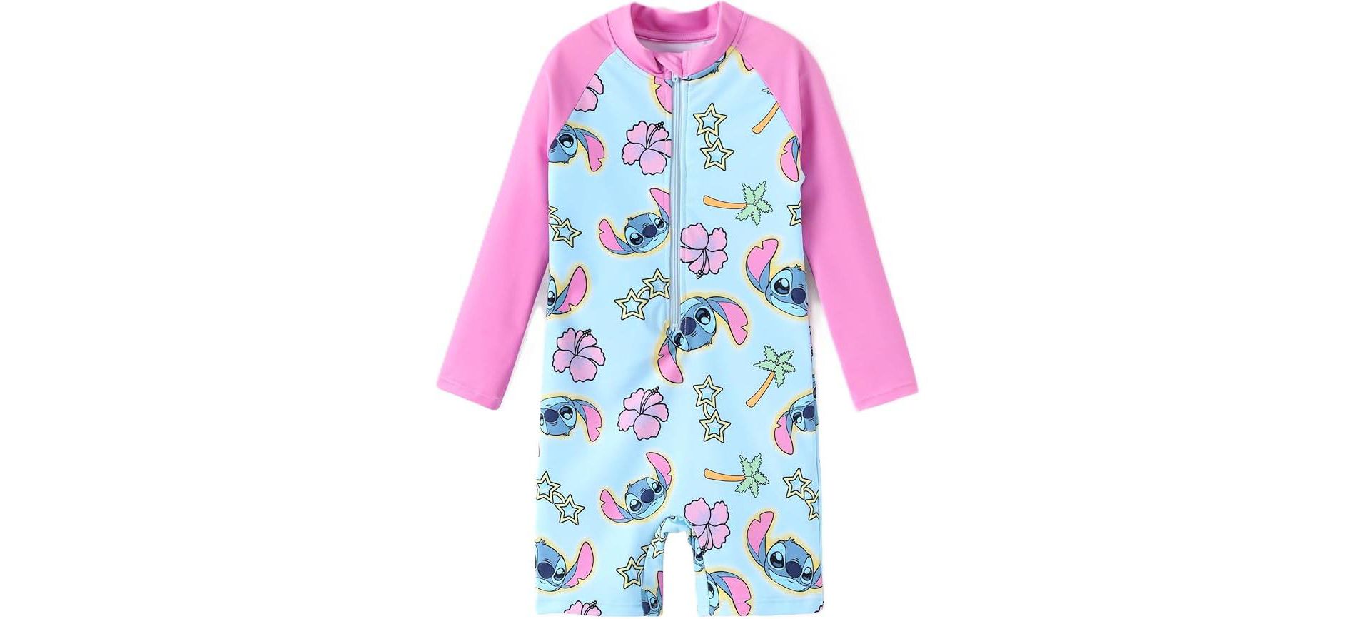 Disney Stitch Kids Color Block Summer One Piece Rash Guards Stitch Pink 3T-4T