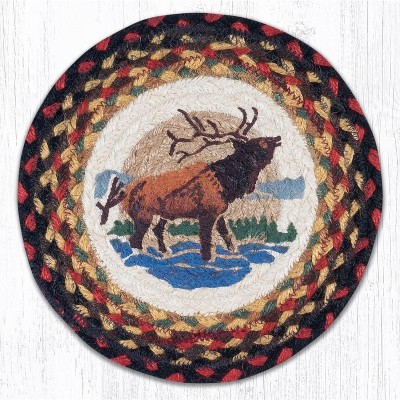 Earth Rugs Winter Elk Printed Round Trivet – 10"x10" Braided Jute Hot Pad