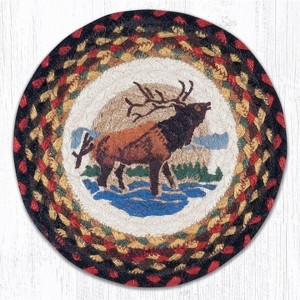 Earth Rugs Winter Elk Printed Round Trivet – 10"x10" Braided Jute Hot Pad - 1 of 3