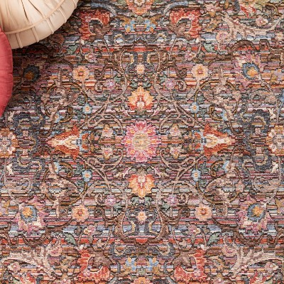 Beige and Blue Rectangular Stain-Resistant Synthetic Area Rug