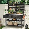 Whisen 64.9"H Outdoor Potting Bench Table with Lockable Wheels, Solid Wood Outdoor Kitchen Island with Upper Hutch and Towel Rack - 3 of 4