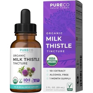 USDA Organic Milk Thistle Tincture, High Potency 10:1 Silymarin Milk Thistle Extract Liver Cleanse Detox & Repair Supplement, Pure Co, 30 servings - 1 of 4