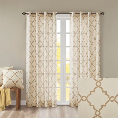 Cotton Blend Fretwork Print Scroll Geometric Design Window Valance, Basket Weave Soft Fabric Valance for Trendy Decor Style