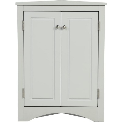 Triangular Corner Cabinet with Adjustable Shelves and Doors, Space-Saving Wooden Storage Unit for Bathroom, Kitchen, Living Room, Grey