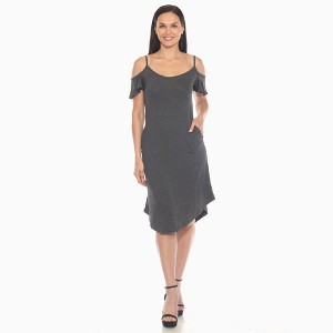 Women's Casual Scoop Neck Flutter Sleeve Knee Length Dress - White Mark - 1 of 4