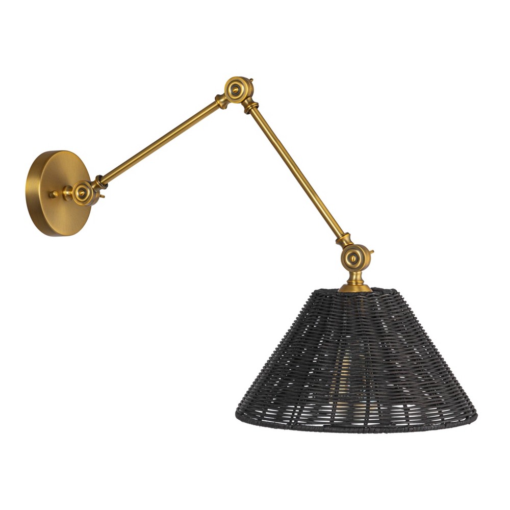 Storied Home Adjustable Wall Sconce with Shade Black Rattan/Antique Brass Finish: UL Listed, Iron Body, 1-Way On Off