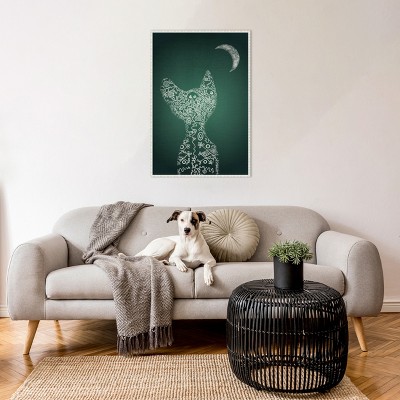 Emerald Abstract Cat and Moon Beaded Canvas Wall Art