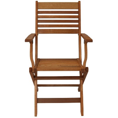 Classic Teak Oil Finish Meranti Wood Folding Patio Chairs - Set of 2