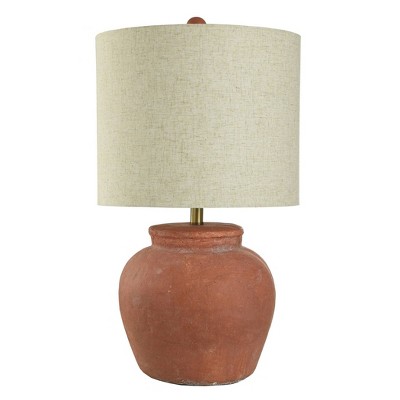 Rustic Cement Table Lamp Terracotta Finish - StyleCraft: Matte Modern Design, 3-Way Light, Linen Shade