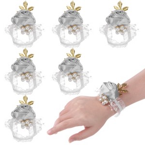 Unique Bargains Wrist Corsage Artificial Flower Elastic Band Fabric Wrist Corsage Bracelet - 1 of 4