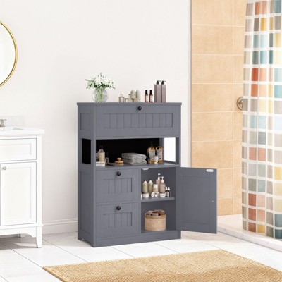 Hyleory Modern Bathroom Storage Cabinet with Drawer, Open Shelf & Adjustable Door Compartment