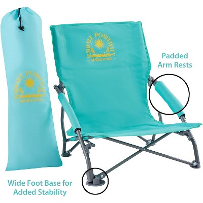Teal Foldable Outdoor Beach Camping Chairs with Cushions and Arm Rests