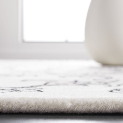 Ivory & Black Handmade Floral Tufted Wool-Silk Rug, 3' x 5'