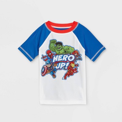 Toddler Boys' Avengers Rash Guard Swim Shirt - White 2T