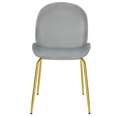 Gray Velvet Upholstered High Back Side Chair with Wood and Metal Frame