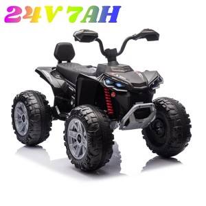 24 Volt Kids ATV Ride-On, Electric Quad 4 Wheeler with Leather 2-Seater, Ride on Toys for Big Kids with LED Lights, Music, High Low Speed - 1 of 4
