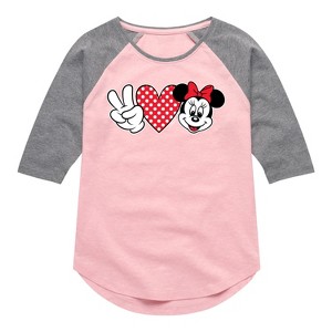 Girls' - Disney - Peace Love Minnie Shirt Tail Raglan Graphic T-shirt - 1 of 4