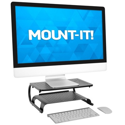 Black Metal Two-Tier Desktop Monitor Stand with Vented Design