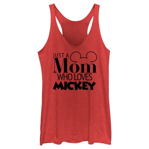 Women's Mickey & Friends Just a Mom Who Loves Mickey Racerback Tank Top -  Red Heather - 2X Large