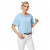 Anna-Kaci Women's Short Sleeve V-Neck Blouse with Gathered Shoulder Detail and Long Neck Tie Accent - 3 of 4