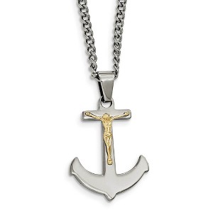 Black Bow Jewelry Crucifix Anchor Necklace in Stainless Steel & 14k Gold Plating, 24 in - 1 of 4
