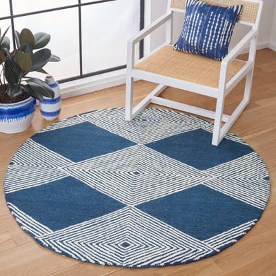 Ivory and Navy Round Hand-Tufted Wool Area Rug