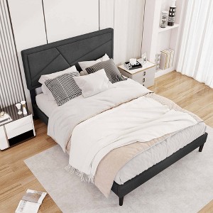 Costway Twin/Full/Queen Size Bed Frame with High Headboard & Wooden Slats No Box Spring Needed - 1 of 4