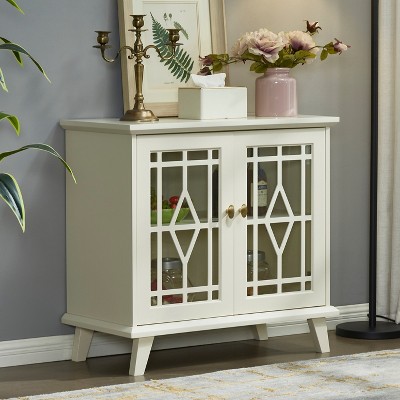 LOVMOR Modern Storage Cabinet, Sideboard Buffet Cabinet with 2 Doors and Storage Shelves, for Living Room, Kitchen, White
