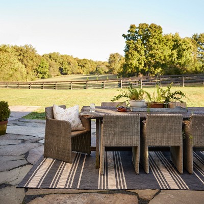 Charcoal and Tan Striped Indoor/Outdoor Synthetic Rug