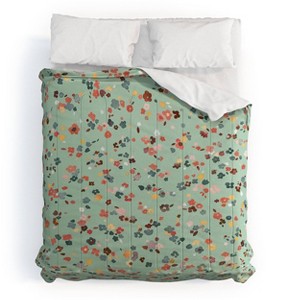 Ditsy Flowers Ninola Design Duvet Cover Set Green/Red - Deny Designs - 1 of 3