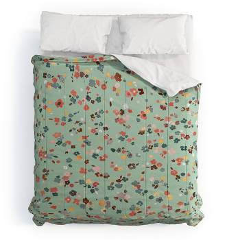 Ditsy Flowers Ninola Design Comforter Set Green/Red - Deny Designs