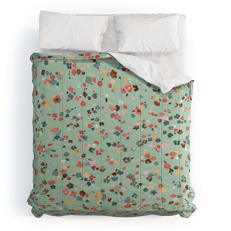 Ditsy Flowers Ninola Design Comforter Set Green/Red - Deny Designs, 1 of 5