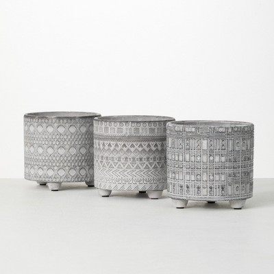 Sullivans Gray Geometric Print Ceramic Planter Set of 3, 5.25"H Gray