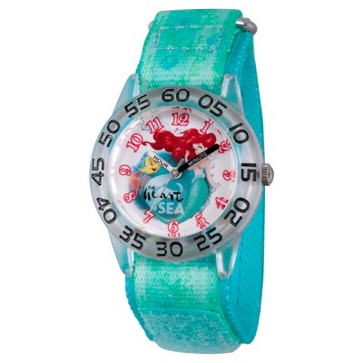 Girls' Disney Princess Ariel and Flounder Clear Plastic Time Teacher Watch - Green