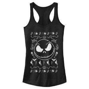 Juniors Womens The Nightmare Before Christmas Halloween Jack Skellington Sweater Print Racerback Tank Top - 1 of 4
