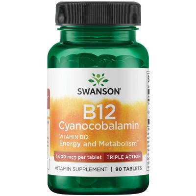Swanson Vitamin B12 Cyanocobalamin - Triple Action 1,000 mcg 90 Tablets.
