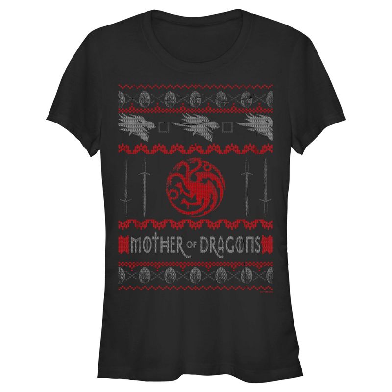 Juniors Womens Game of Thrones Christmas Mother of Dragons Sweater T-Shirt, 1 of 5